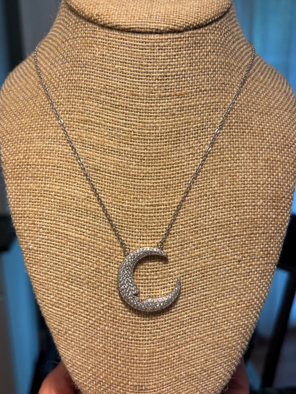 Park Lane “Deva” Silver Pave Crescent Moon Pendant Necklace